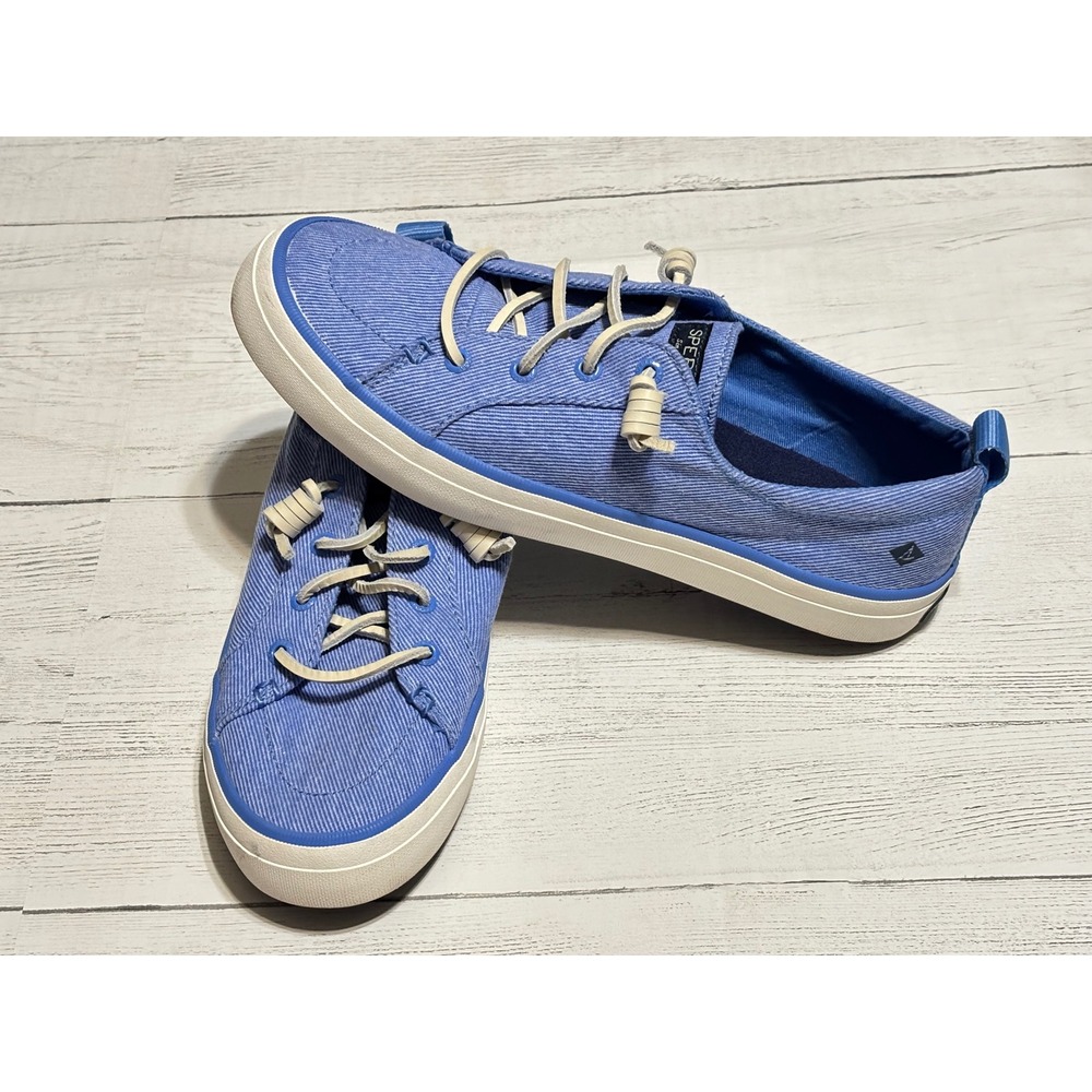 Sperry Crest Vibe Womens Blue Chambray Linen Sneakers STS84913 Size 8.5 - Picture 8 of 9